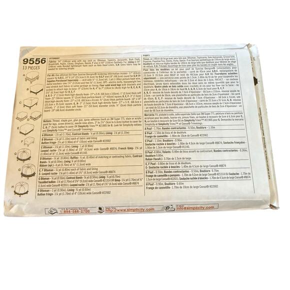 Simplicity Home 9556 Ottomans and Footstools Pattern New Uncut Factory Folded - Picture 3 of 4
